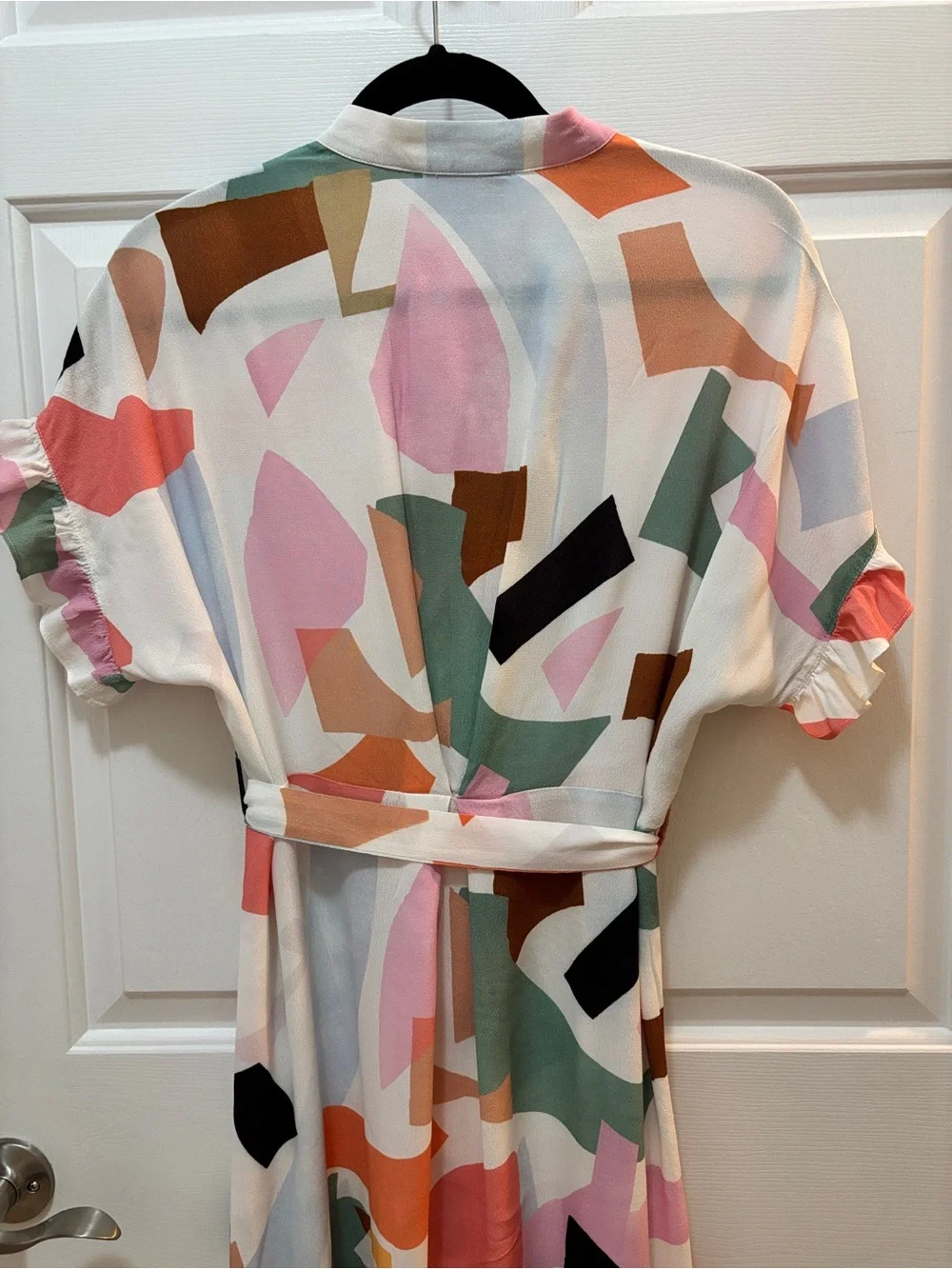 Corey Lynn Calter Abstract Print Button-Front Shirtdress Ruffle Hem Small ._6